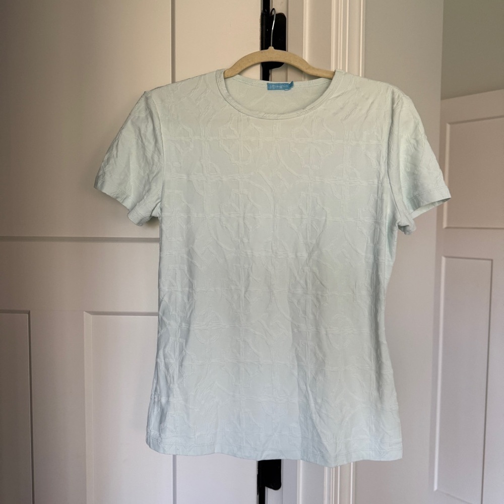 J. McLaughlin Short‎ Sleeve Catalina Crewneck Top textured blue